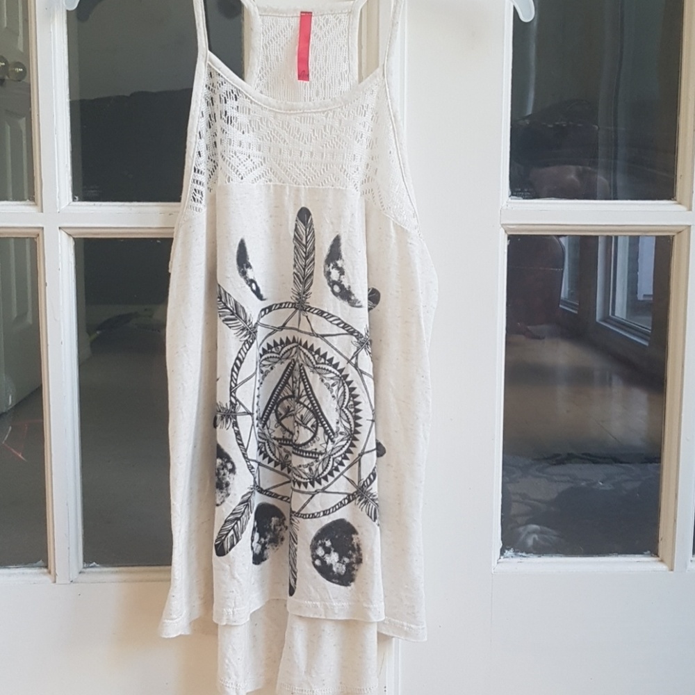 Lace detail tribal print tank top